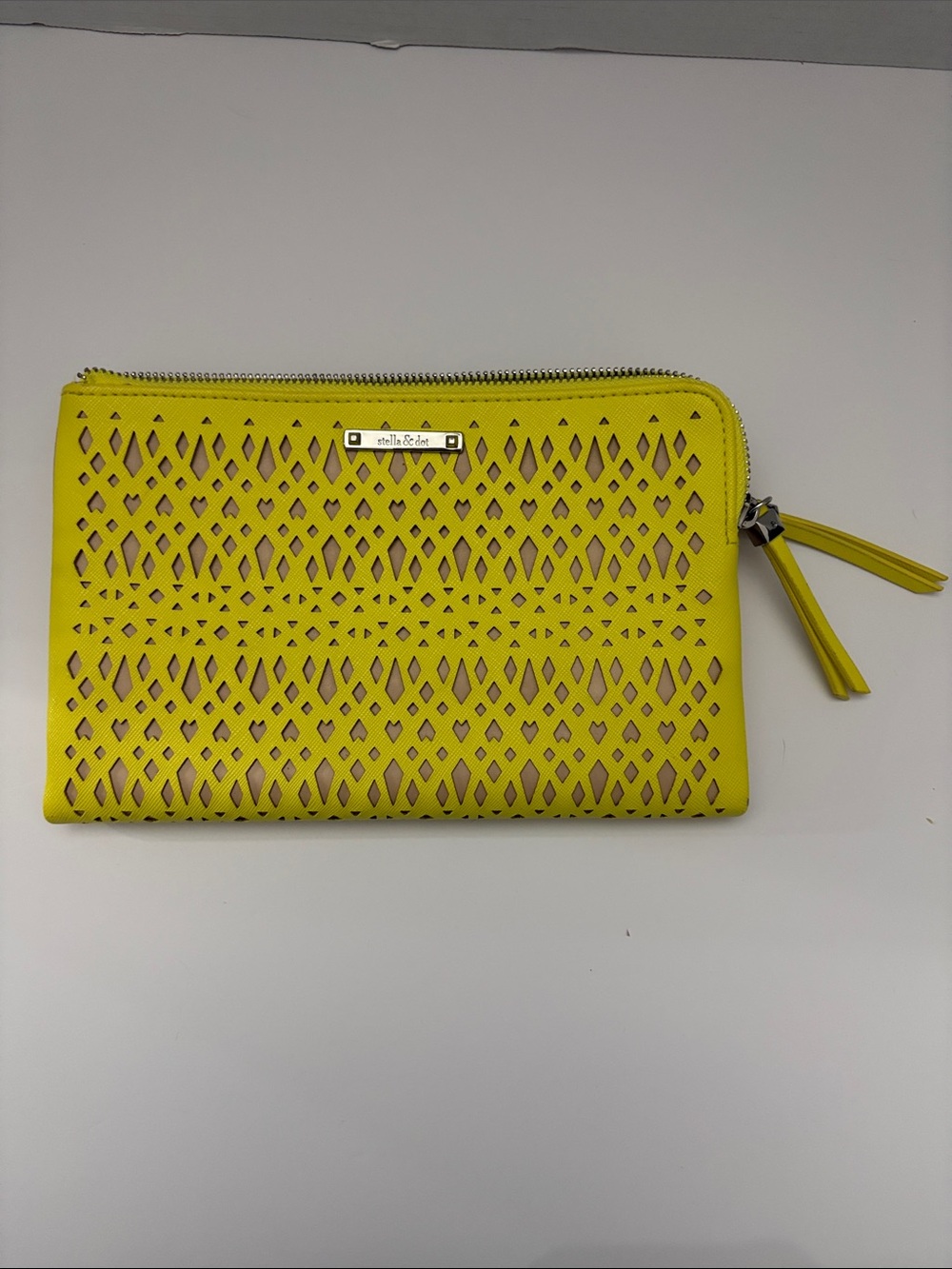Stella & Dot Lemon Yellow Laser-Cut Wristlet Clutch